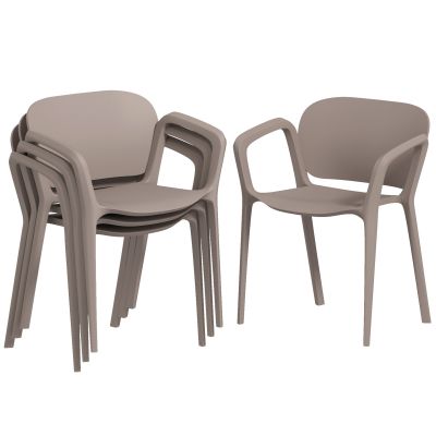 Outsunny Set 4 Scaune de Grădină Stivuibile cu Brațe, Rezistente la Raze UV și Impermeabile, 60x56x75 cm, Gri | Aosom Romania