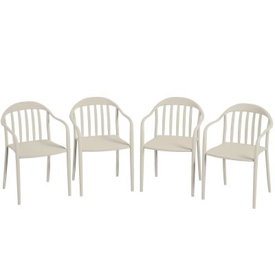 Outsunny Set 4 Scaune de Grădină Stivuibile cu Spătar și Brațe, Rezistente la Raze UV și Impermeabile, 57x54x78 cm, Alb | Aosom Romania