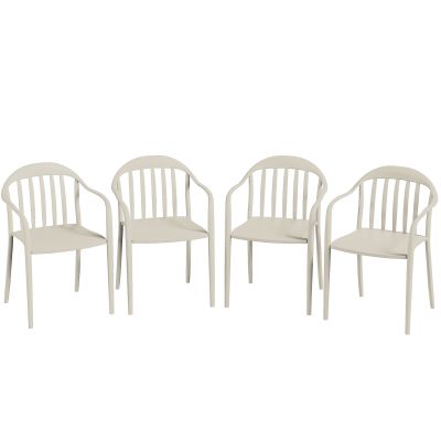 Outsunny Set 4 Scaune de Grădină Stivuibile cu Spătar și Brațe, Rezistente la Raze UV și Impermeabile, 57x54x78 cm, Alb | Aosom Romania
