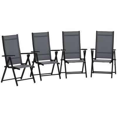 Outsunny Set de 4 Scaune Pliabile pentru Grădină cu Spătar și Șezut din Plasă, 56x69x106 cm, Gri | Aosom Romania