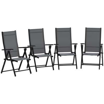 Outsunny Set de 4 Scaune Pliabile pentru Grădină cu Spătar și Șezut din Plasă, 56x69x106 cm, Gri | Aosom Romania