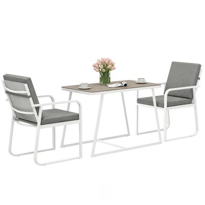 Outsunny Set de Grădină cu Masă și Scaune cu Perne Detașabile, Blat din Sticlă și Cadru din Oțel, 108x60x72 cm, Alb | Aosom Romania