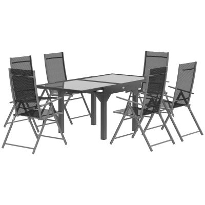 Outsunny Set Mobilier de Grădină din 7 Piese cu Masă Extensibilă și 6 Scaune Pliabile cu Cotiere, 180/90x90x75 cm, Gri | Aosom Romania