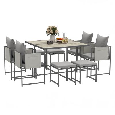 Outsunny Set Mobilier de Grădină din 9 Piese cu Masă, 4 Fotolii și 4 Scaune, 110x110x75 cm, Gri | Aosom Romania