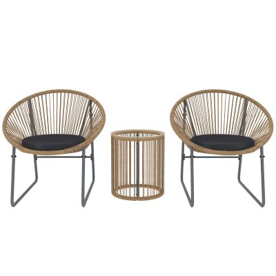 Outsunny Set Mobilier din 3 Piese din Ratan pentru Grădină cu Scaune și Măsuță de Cafea, 72x73x77 cm, Natural | Aosom Romania