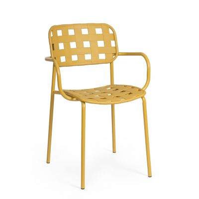 Scaun pentru gradina Clover, Bizzotto, 52x54x80 cm, otel tratat pentru exterior, ocru