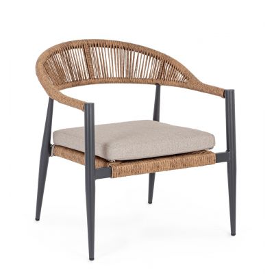 Scaun pentru gradina Jandia, Bizzotto, 68x69x75 cm, aluminiu/poliester impermeabil, antracit/natural