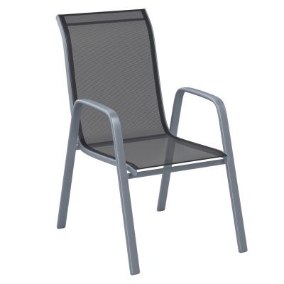 SCAUN STIVUIBIL in metal, plastic, textil negru, argintiu