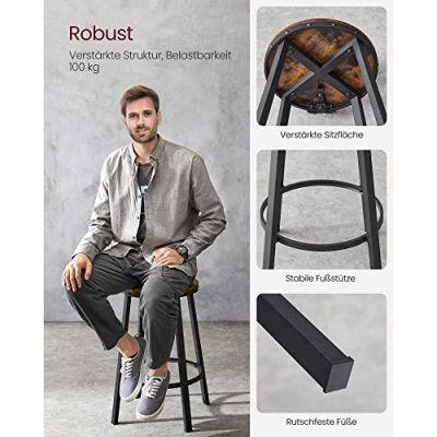 Set 2 scaune de bar Model Catalina, Maro rustic/Negru, 50.6x50.6x88.5 cm