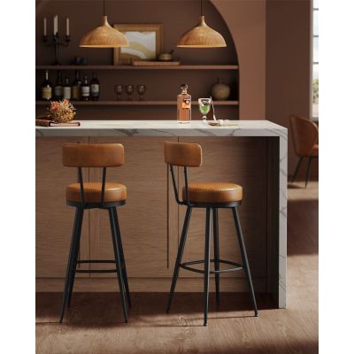 Set 2 scaune de bar rotative VASAGLE EKHO, Maro Caramel, piele ecologică, înălțime șezut 76 cm
