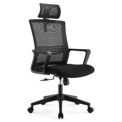 Set 2 scaune de birou ergonomice negru Depozitul de scaune Paris-H, tapiterie mesh-textil, rotativ, reglabil pe inaltime, 58 x 61 x 110 - 120 cm