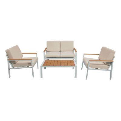Set Canapele de gradina, Model Fashionable, culoare bej si alb, aluminiu si textil
