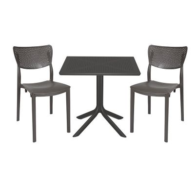 Set de gradina masa si scaune Groovy-Ignite set 3 piese plastic gri inchis 80x80x74.5cm