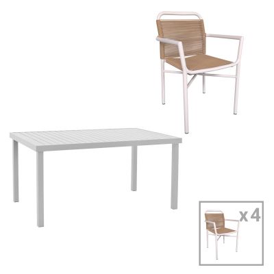 Set Masa si Scaune de Exterior, 5 Piese, Model Kliton, Alb, 150x80x74 cm