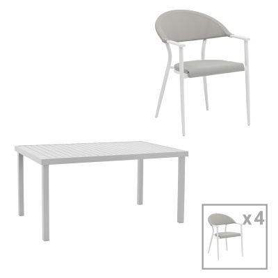 Set Masa si Scaune de Exterior, 5 Piese, Model Kliton-Pino, Alb, 150x80x74 cm