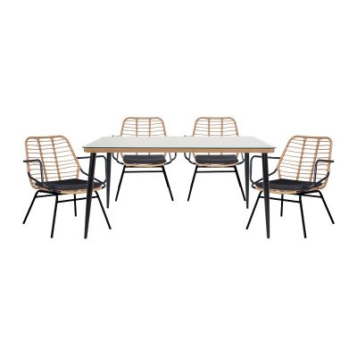 Set Masa si Scaune de Exterior, 5 Piese, Model Naoki, Natural/Negru, 160x90x78 cm