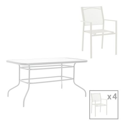 Set Masa si Scaune de Exterior, 5 Piese, Model Valor-Confidence, Alb, 140x80x70 cm