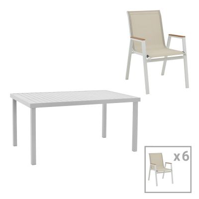 Set Masa si Scaune de Exterior, 7 Piese, Model Kliton, Alb, 150x80x74 cm