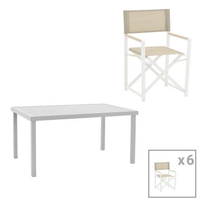 Set Masa si Scaune de Exterior, 7 Piese, Model Kliton-Mabu, Alb, 150x80x74 cm