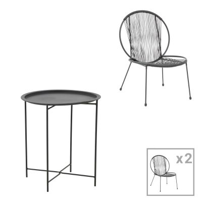 Set Masa si Scaune de Gradina, 3 Piese, Model Dapper-Caius, Negru, D46x52 cm
