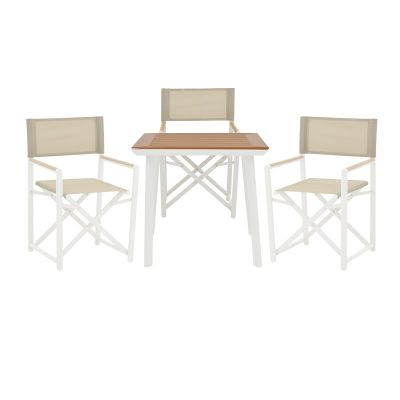 Set Masa si Scaune de Gradina, 3 Piese, Model Mabu-Synergy, Natural/Alb, 80x80x74 cm