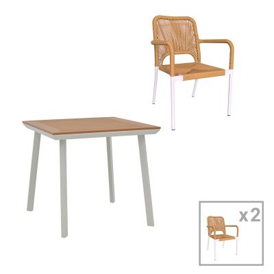 Set Masa si Scaune de Gradina, 3 Piese, Model Synergy-Norture, Natural/Alb, 80x80x74 cm