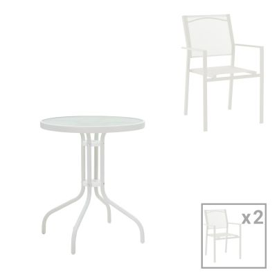 Set Masa si Scaune de Gradina, 3 Piese, Model Valor-Confidence, Alb, D60x70 cm