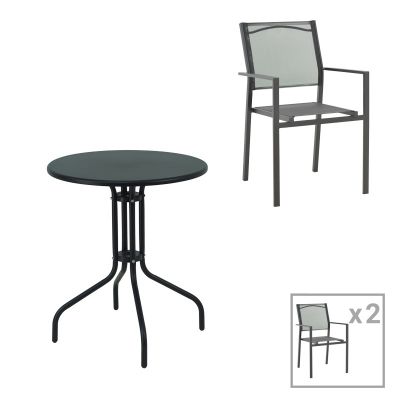Set Masa si Scaune de Gradina, 3 Piese, Model Vergo-Confidence, Negru, D60x70 cm