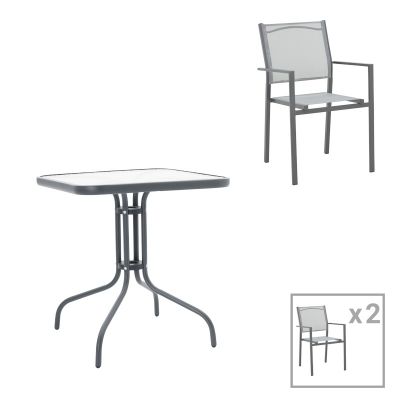 Set Masa si Scaune de Gradina, 3 Piese, Model Watson-Confidence, Gri , 70x70x70 cm