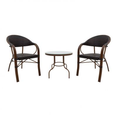 Set Masa si Scaune Lounge Paula 3 Piese Maro