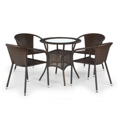 Set MIDAS, masa de gradina cu 4 scaune, model ratan, maro inchis, 74x74 cm