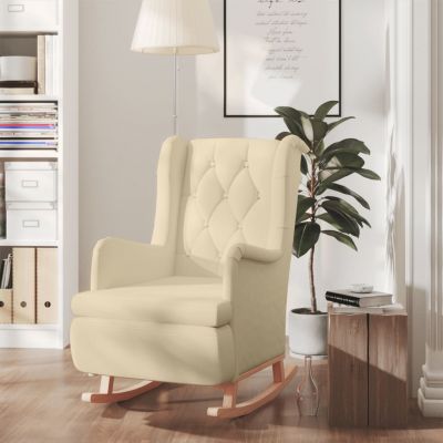 Gossi fotoliu cu picioare balansoar din lemn de hevea, crem, textil