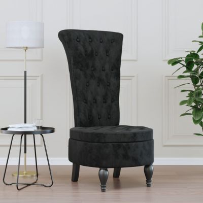 Gossi fotoliu cu spatar inalt, negru, catifea, design cu nasturi