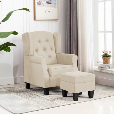 Gossi fotoliu cu taburet pentru picioare, crem, material textil