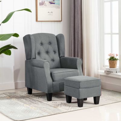 Gossi fotoliu cu taburet pentru picioare, gri deschis material textil