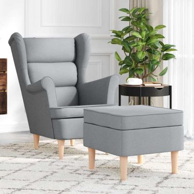 Gossi fotoliu cu taburet pentru picioare, gri deschis material textil