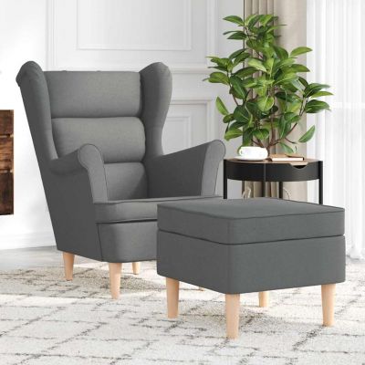 Gossi fotoliu cu taburet pentru picioare, gri inchis, material textil