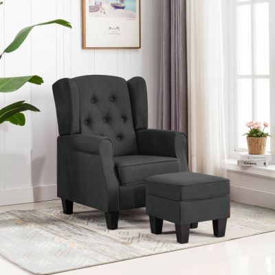 Gossi fotoliu cu taburet pentru picioare, gri inchis, material textil