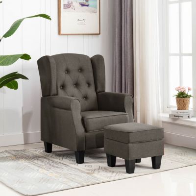Gossi fotoliu cu taburet pentru picioare, gri taupe, material textil