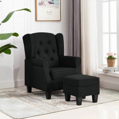 Gossi fotoliu cu taburet pentru picioare, negru, material textil Gossi fotoliu cu taburet pentru picioare, negru, material textil