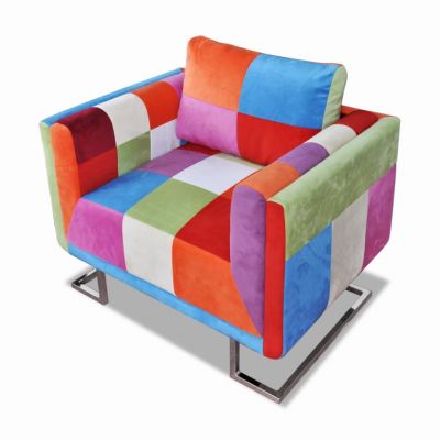 Gossi fotoliu cub, picioare cromate, model patchwork, material textil