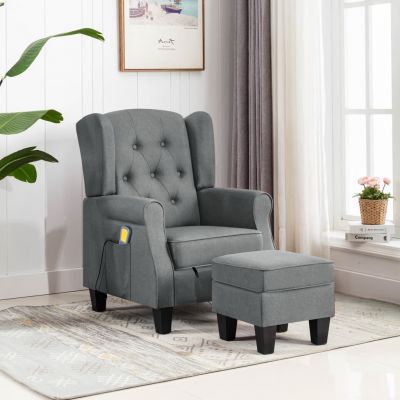 Gossi fotoliu de masaj cu taburet, gri deschis, material textil