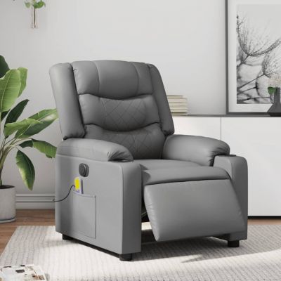 Gossi fotoliu de masaj electric rabatabil, gri, piele ecologica