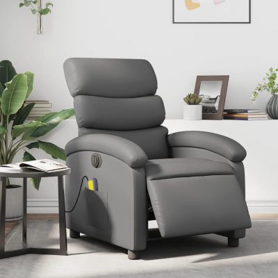Gossi fotoliu de masaj electric rabatabil, gri, piele ecologica