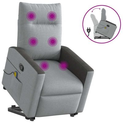 Gossi fotoliu de masaj rabatabil cu ridicare, gri deschis, textil