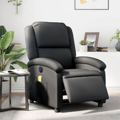Gossi fotoliu de masaj rabatabil electric, negru, piele naturala