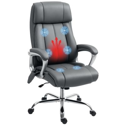 HOMCOM Scaun de Birou cu Masaj în 6 Puncte, Vibrant și Înclinabil, cu Buzunar și Telecomandă, 66x72x113-121 cm, Gri | Aosom Romania
