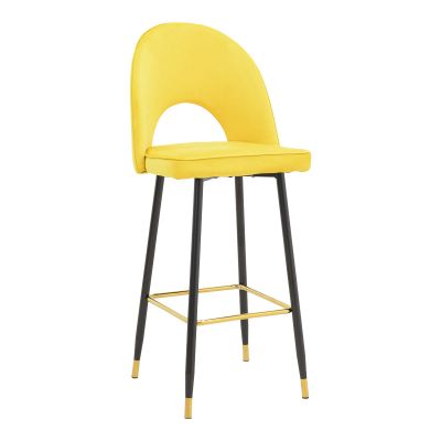 Scaun de bar Casenio pakoworld catifea galben-negru-auriu baza metalica 48x50x117cm