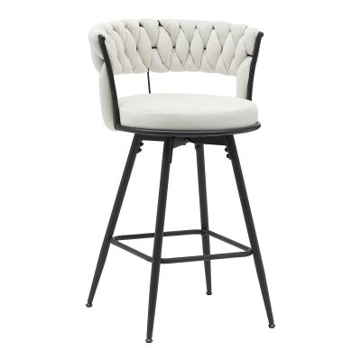 Scaun de bar Erosa pakoworld din catifea bej cu picioare din metal negru 58x55x90cm