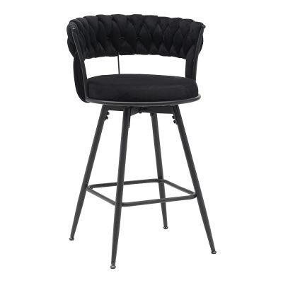 Scaun de bar Erosa pakoworld din catifea neagra cu picioare din metal negru 58x55x90cm